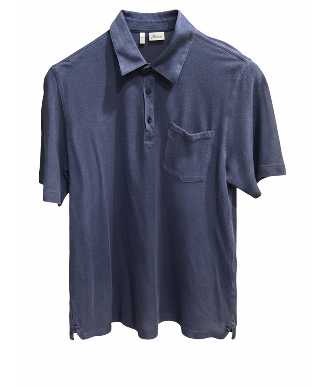 BRIONI Темно-синее хлопковое поло с коротким рукавом, фото 1