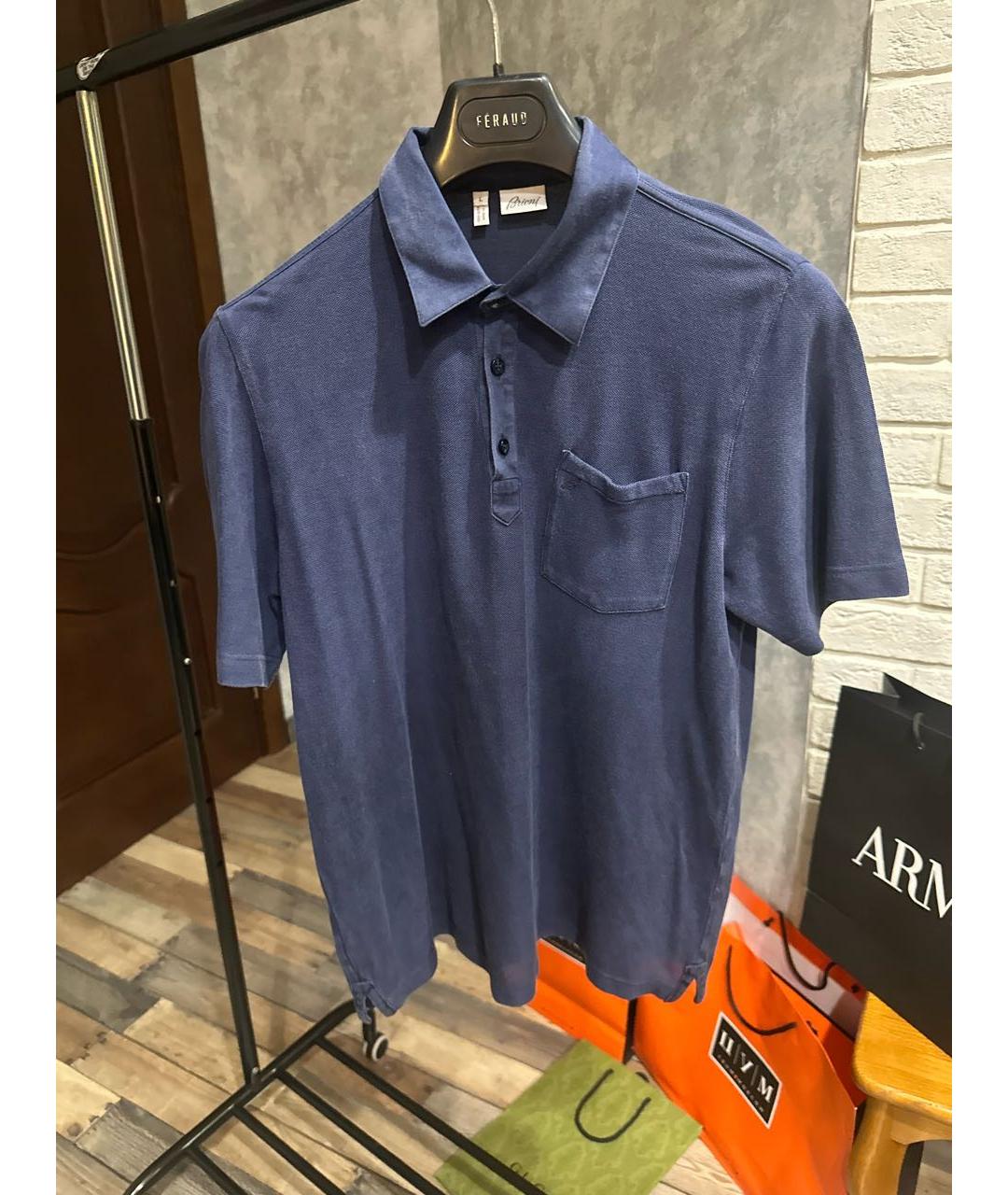 BRIONI Темно-синее хлопковое поло с коротким рукавом, фото 9