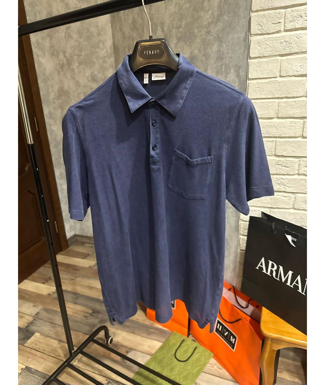 BRIONI Темно-синее хлопковое поло с коротким рукавом, фото 2