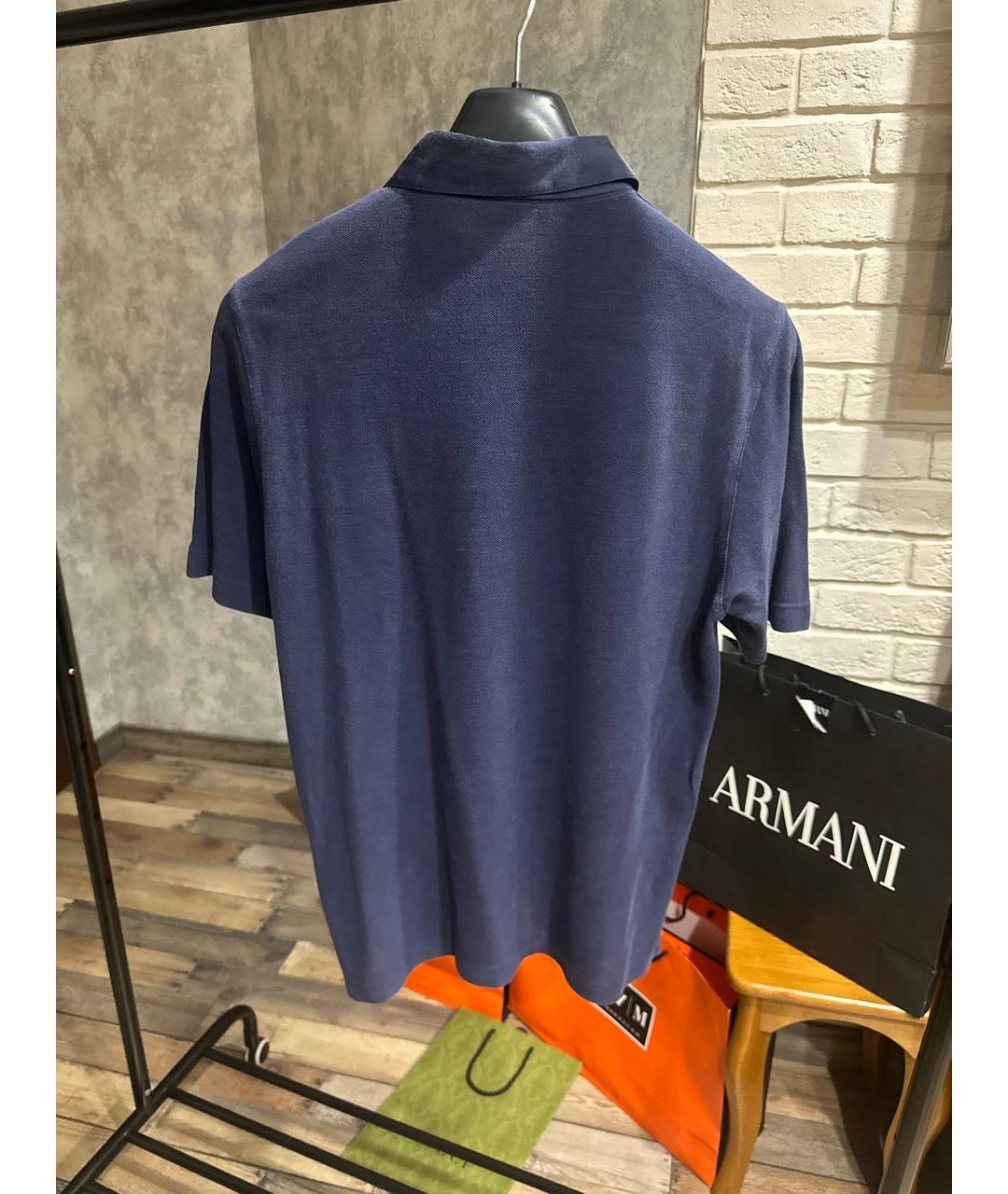 BRIONI Темно-синее хлопковое поло с коротким рукавом, фото 3