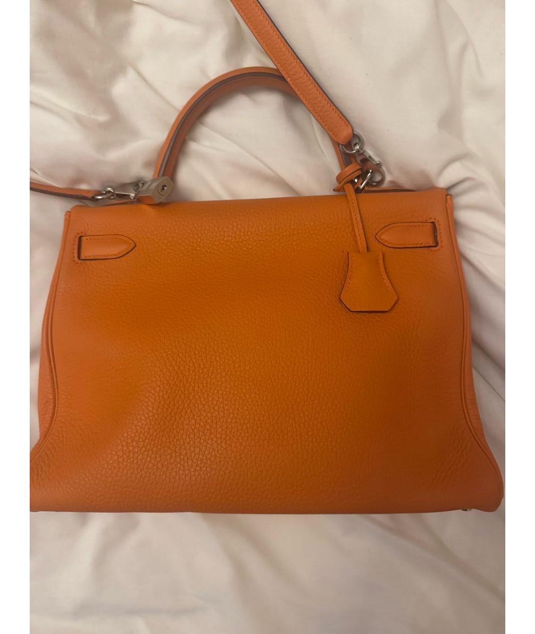 HERMES Оранжевая кожаная сумка с короткими ручками, фото 2