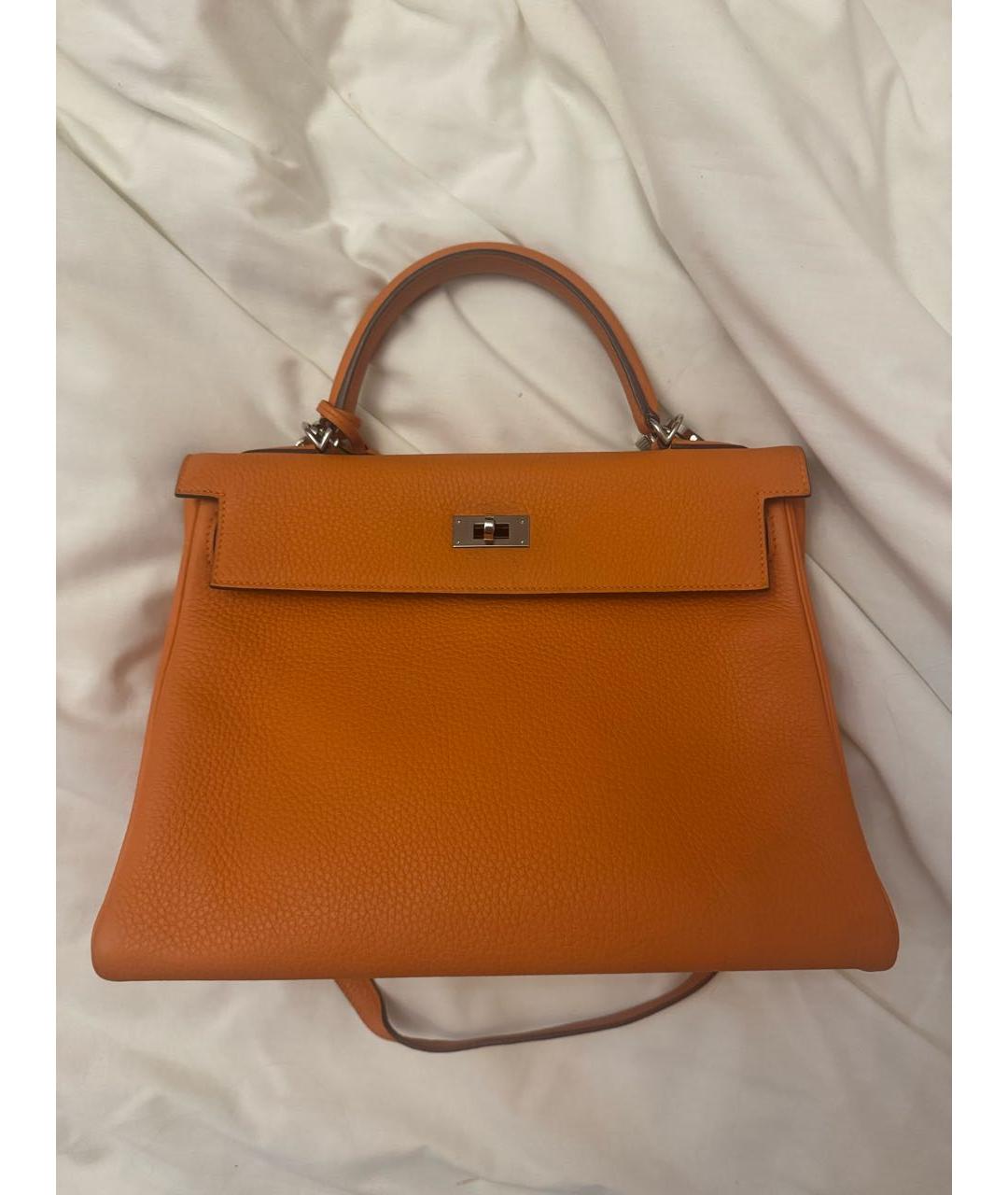 HERMES Оранжевая кожаная сумка с короткими ручками, фото 6