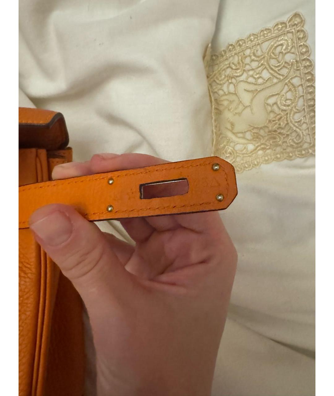 HERMES Оранжевая кожаная сумка с короткими ручками, фото 5