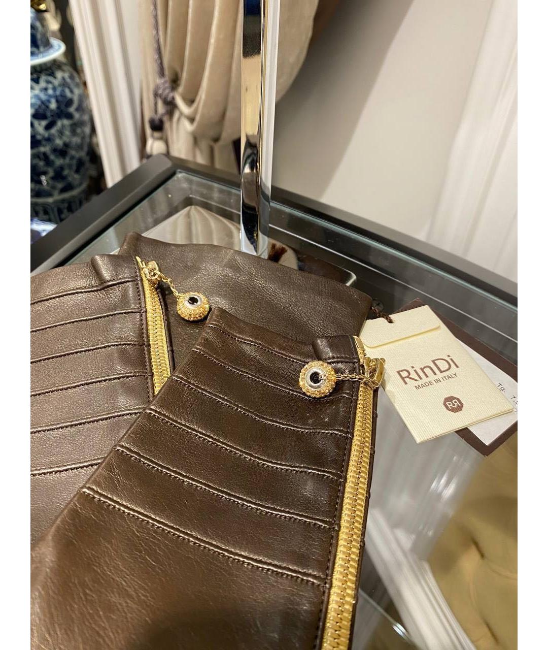 RINDI Коричневые кожаные митенки, фото 3