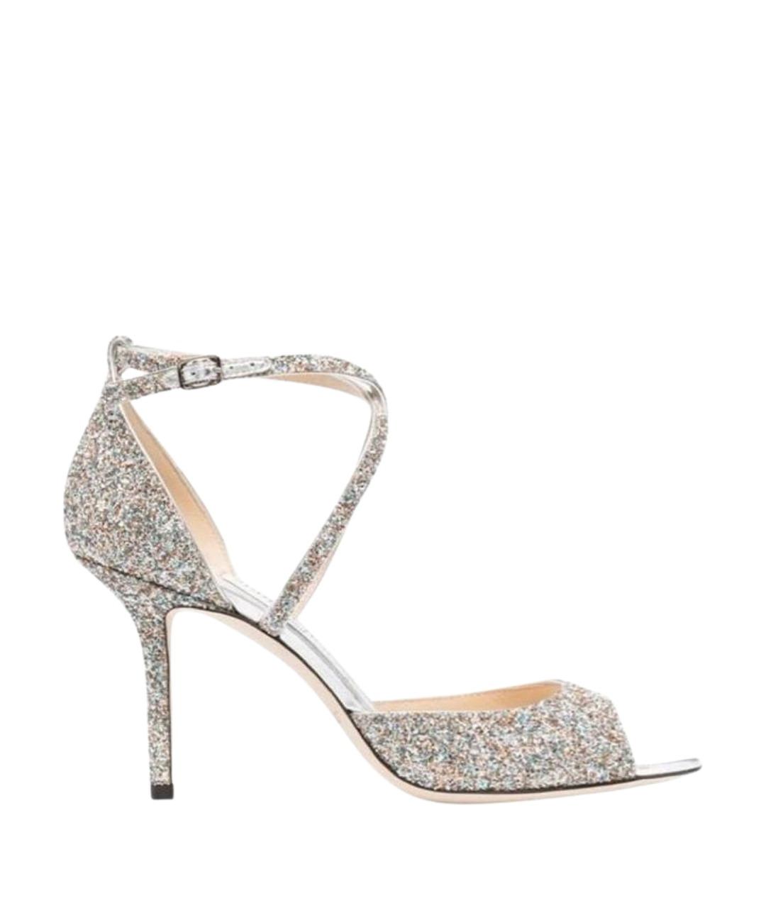 JIMMY CHOO Серебряные кожаные босоножки, фото 1