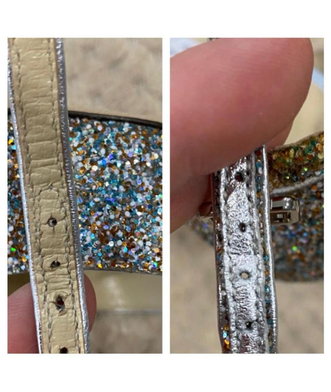 JIMMY CHOO Серебряные кожаные босоножки, фото 6