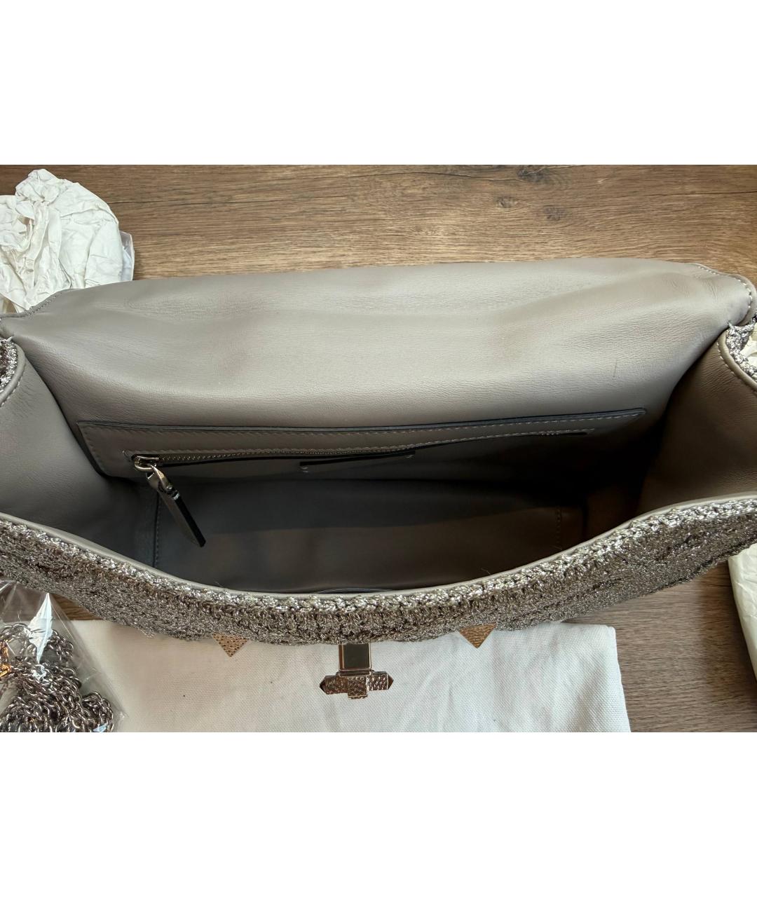 VALENTINO Серебряная тканевая сумка с короткими ручками, фото 7