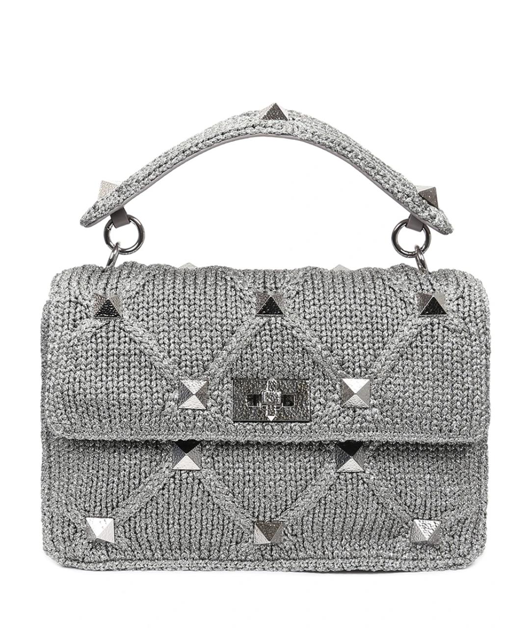 VALENTINO Серебряная тканевая сумка с короткими ручками, фото 1