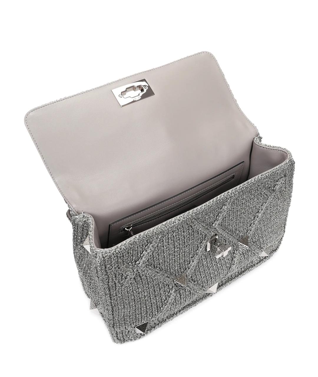 VALENTINO Серебряная тканевая сумка с короткими ручками, фото 4