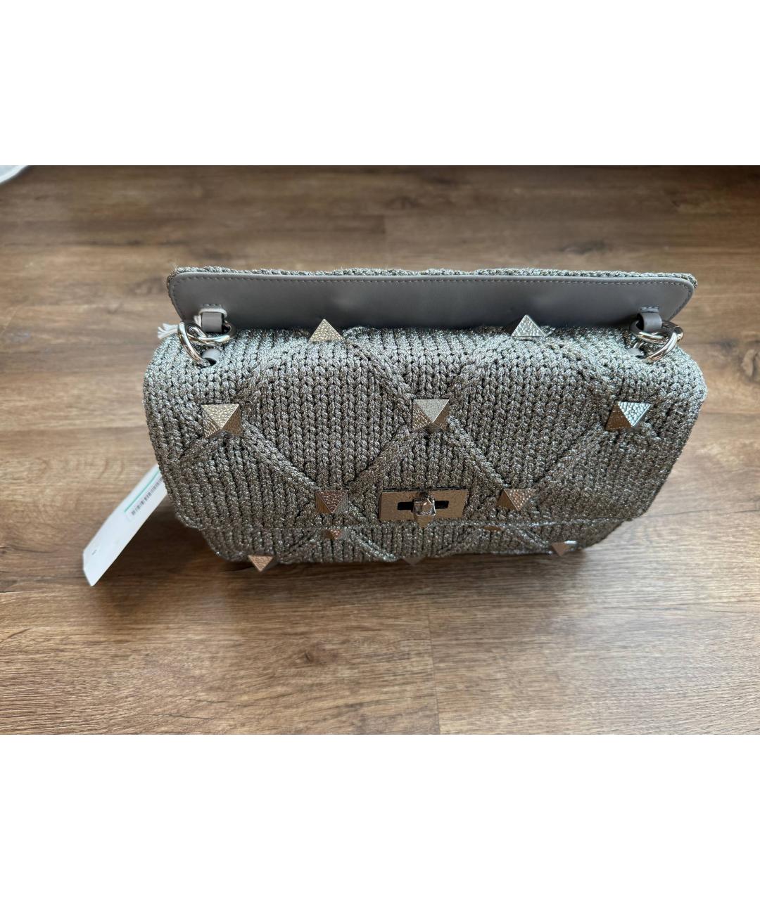 VALENTINO Серебряная тканевая сумка с короткими ручками, фото 8