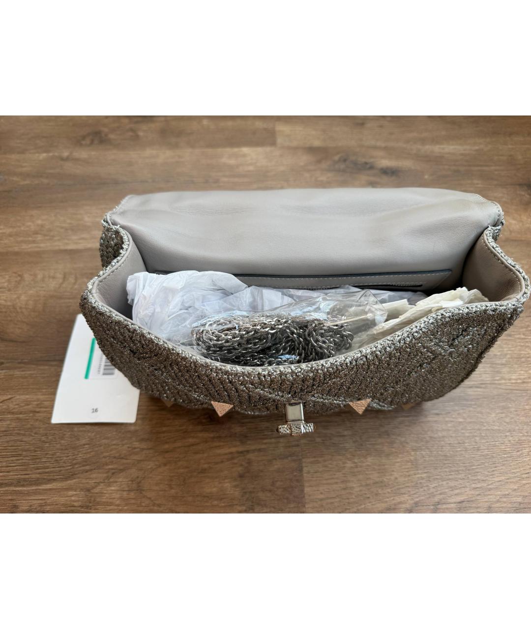 VALENTINO Серебряная тканевая сумка с короткими ручками, фото 9