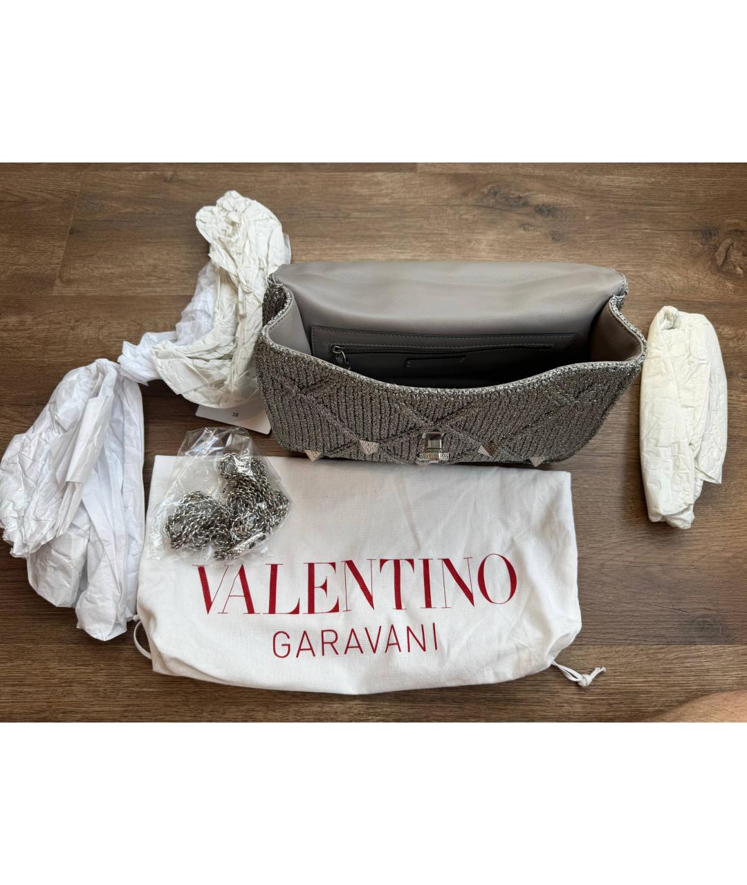 VALENTINO Серебряная тканевая сумка с короткими ручками, фото 5