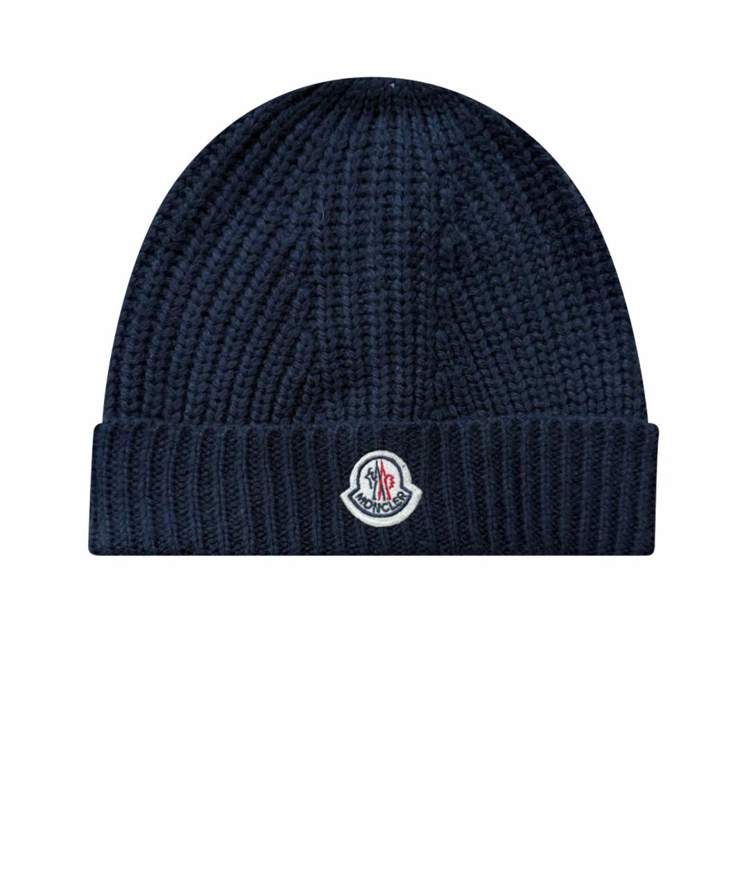 MONCLER Темно-синяя шерстяная шапка, фото 1
