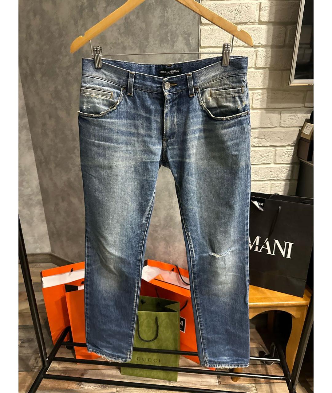 DOLCE&GABBANA Голубые хлопковые прямые джинсы, фото 7