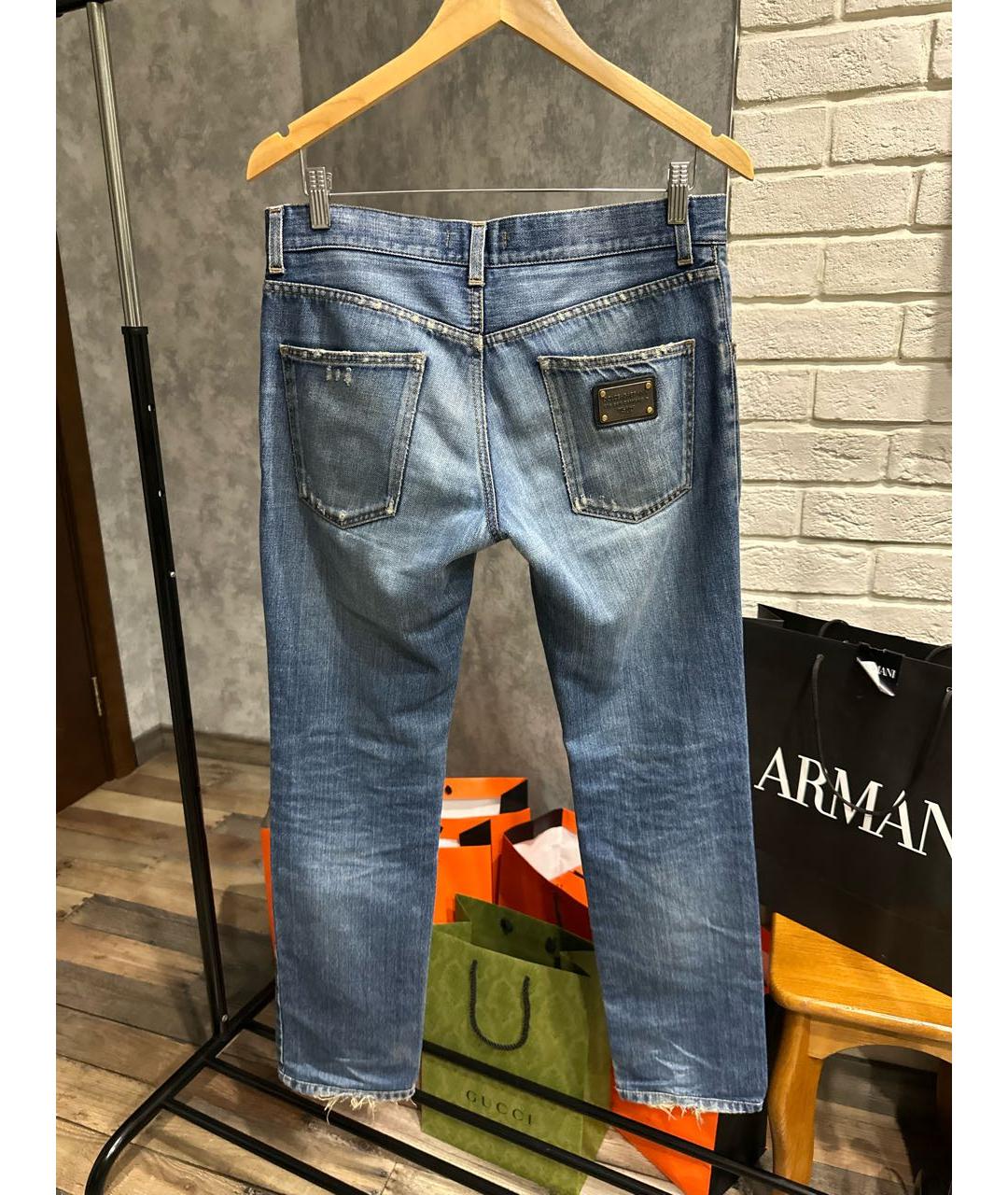 DOLCE&GABBANA Голубые хлопковые прямые джинсы, фото 2