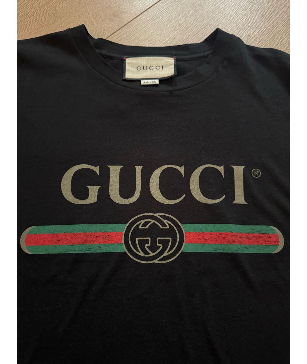 GUCCI Черная хлопковая футболка, фото 2