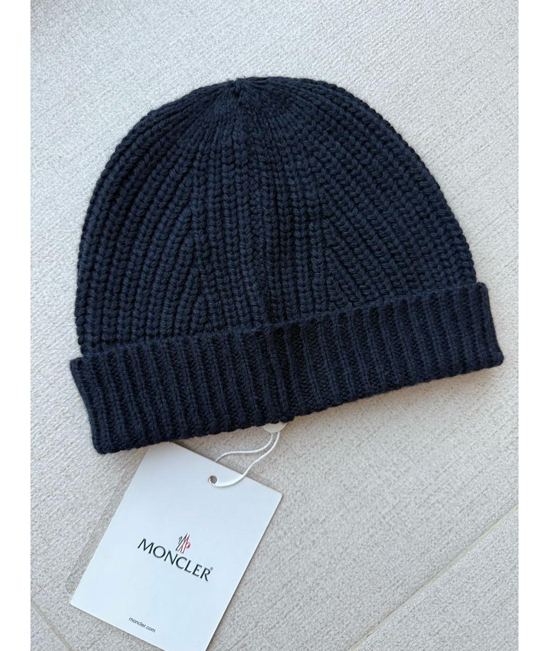 MONCLER Темно-синяя шерстяная шапка, фото 2