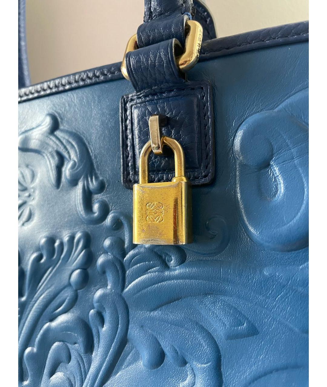 LOEWE Синяя кожаная сумка с короткими ручками, фото 4