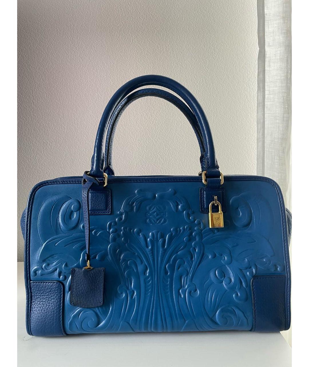 LOEWE Синяя кожаная сумка с короткими ручками, фото 9