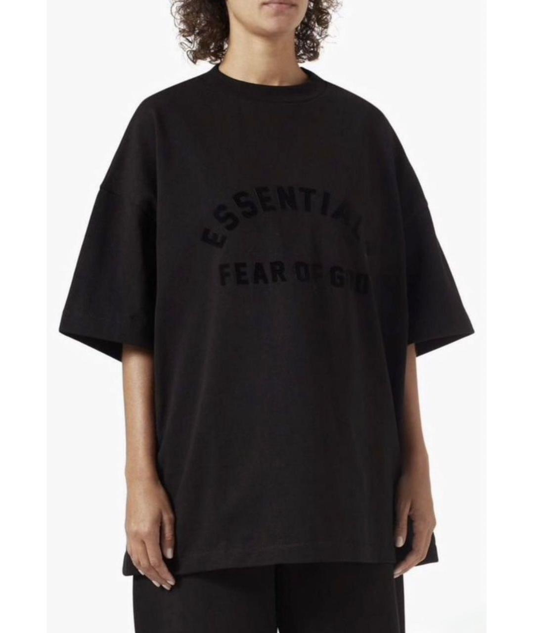 FEAR OF GOD ESSENTIALS Черная хлопко-леновая футболка, фото 2