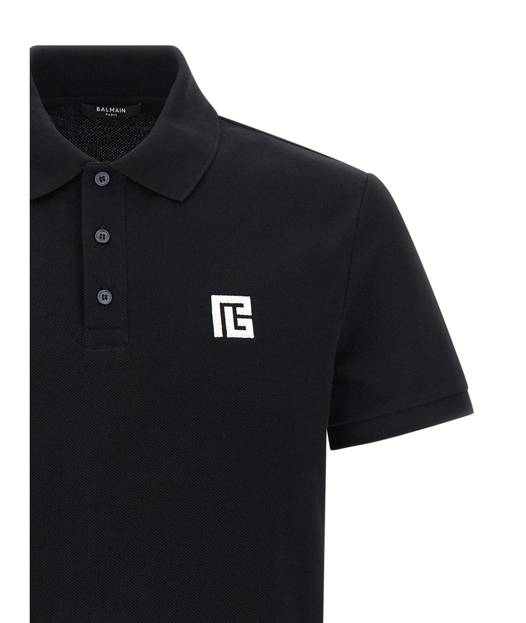 BALMAIN Черное хлопковое поло с коротким рукавом, фото 3