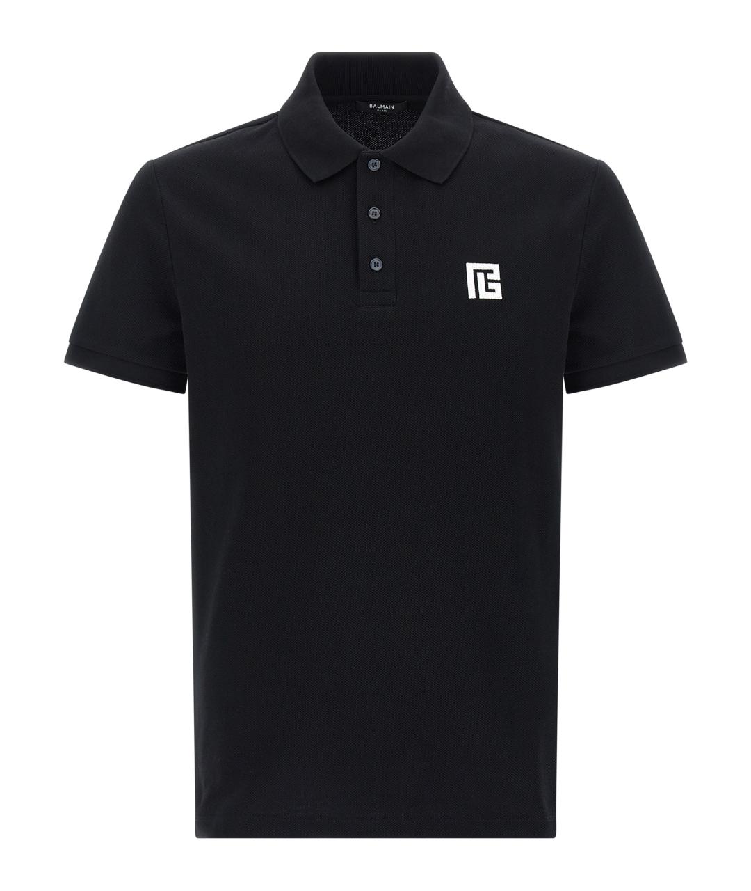 BALMAIN Черное хлопковое поло с коротким рукавом, фото 1