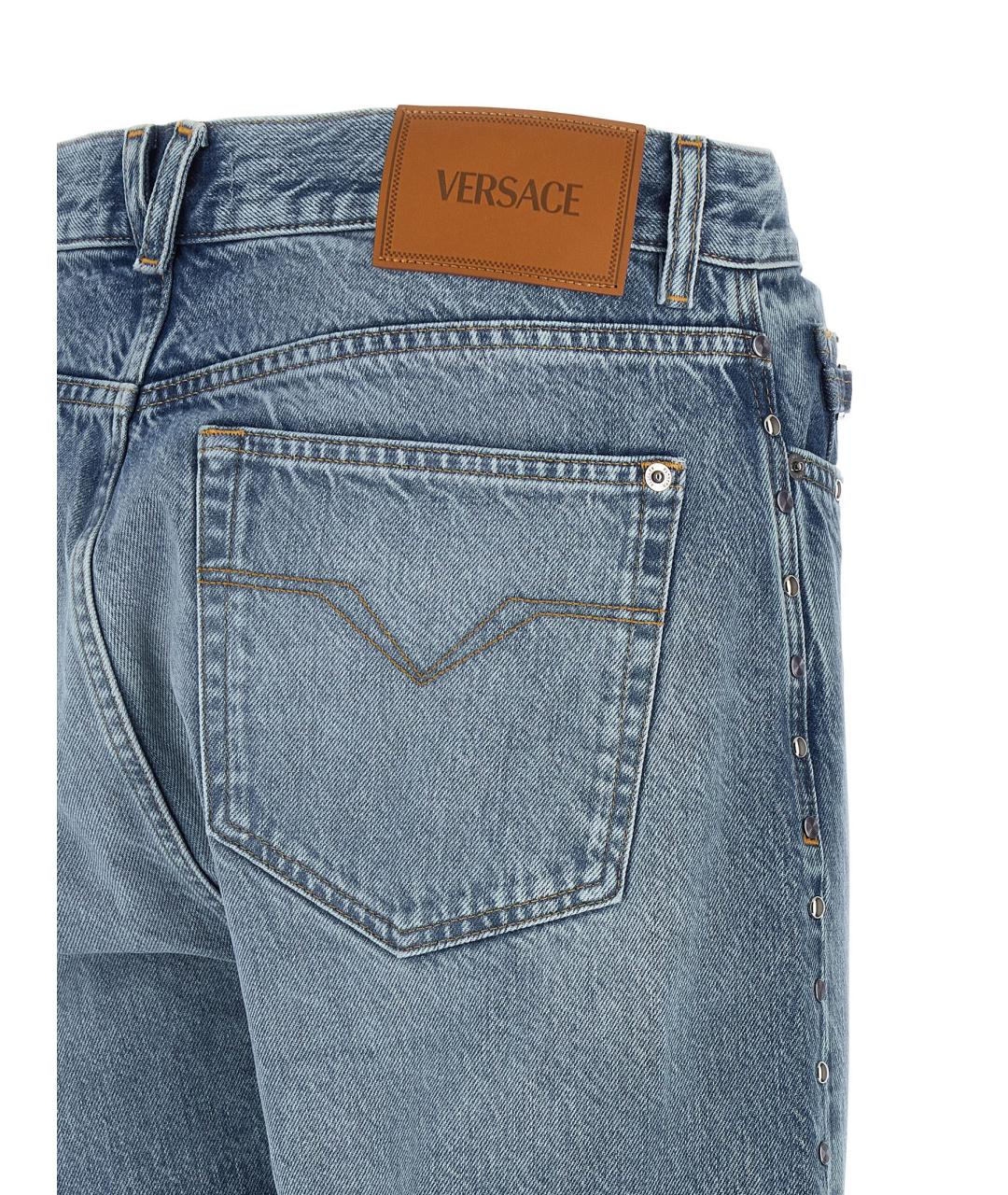 VERSACE Синие хлопковые прямые джинсы, фото 5