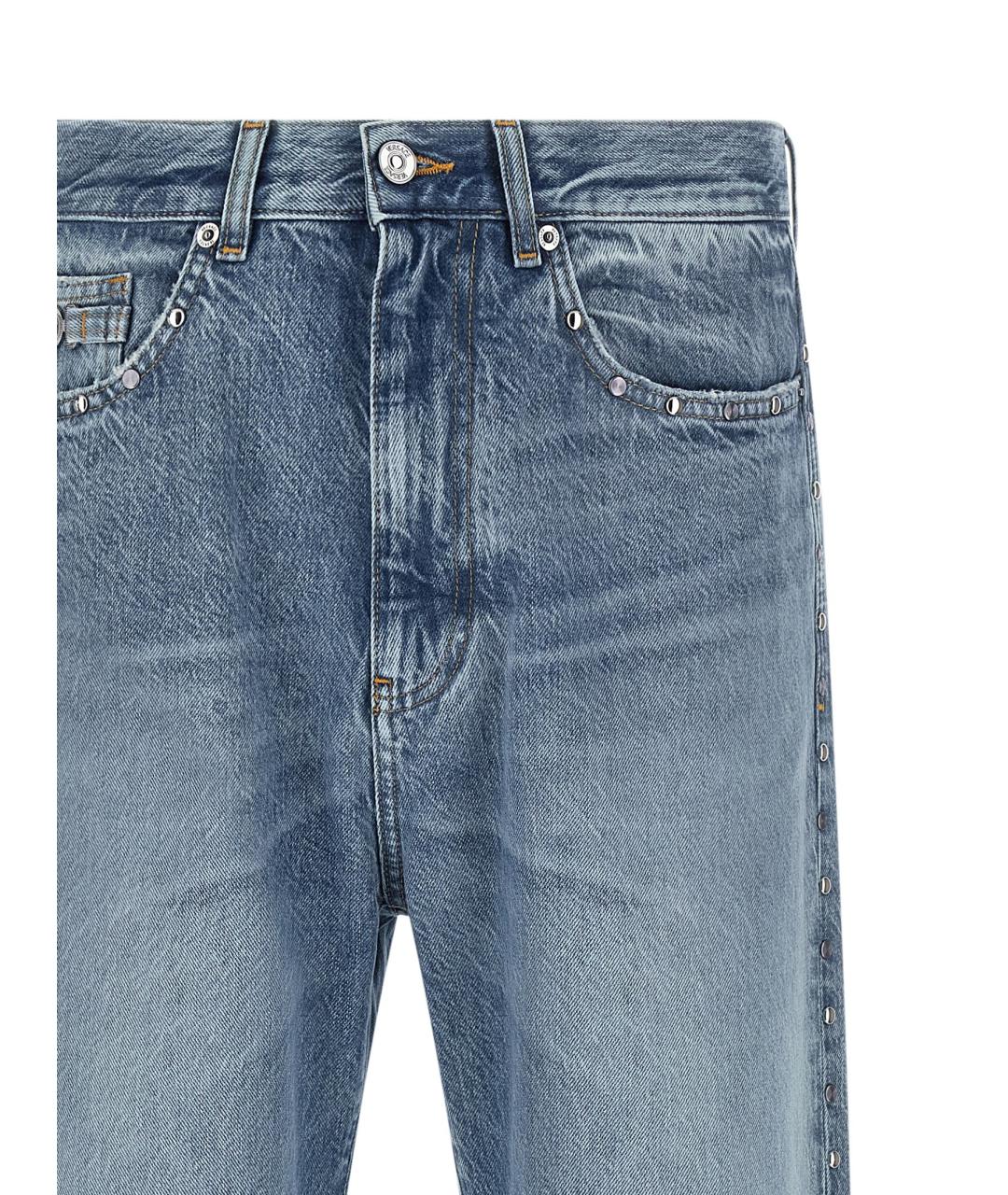 VERSACE Синие хлопковые прямые джинсы, фото 4