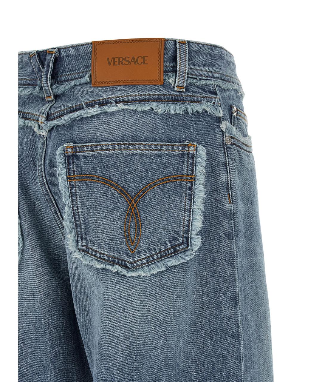 VERSACE Синие хлопковые прямые джинсы, фото 4