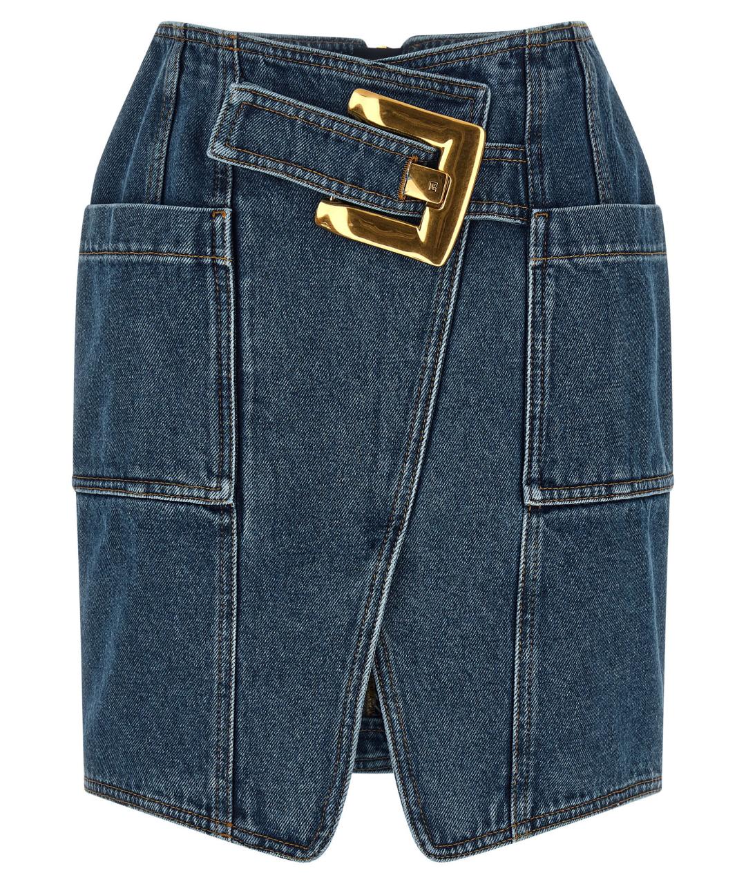 BALMAIN Синяя хлопковая юбка мини, фото 1