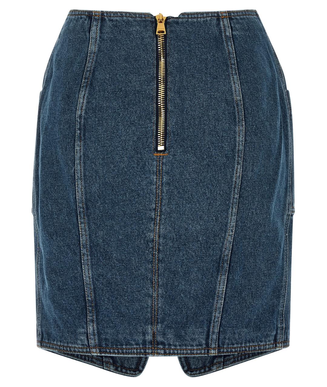 BALMAIN Синяя хлопковая юбка мини, фото 2