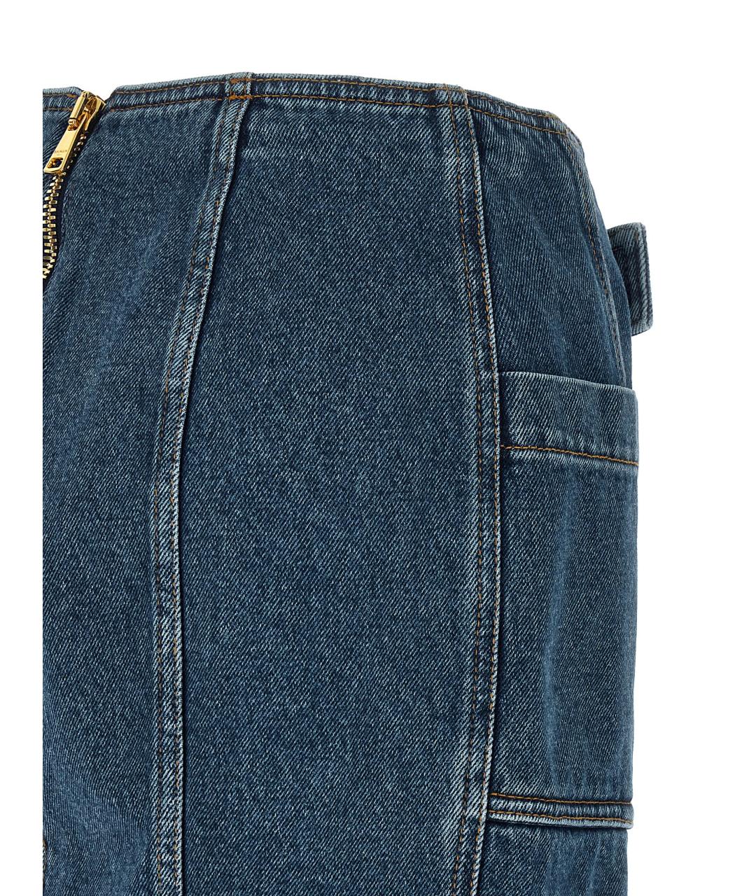 BALMAIN Синяя хлопковая юбка мини, фото 4