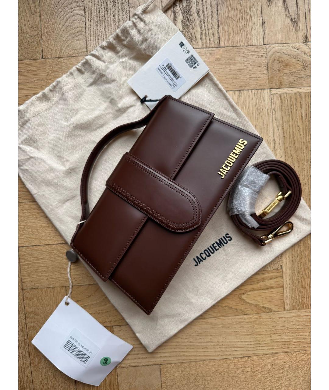 JACQUEMUS Коричневая кожаная сумка через плечо, фото 4