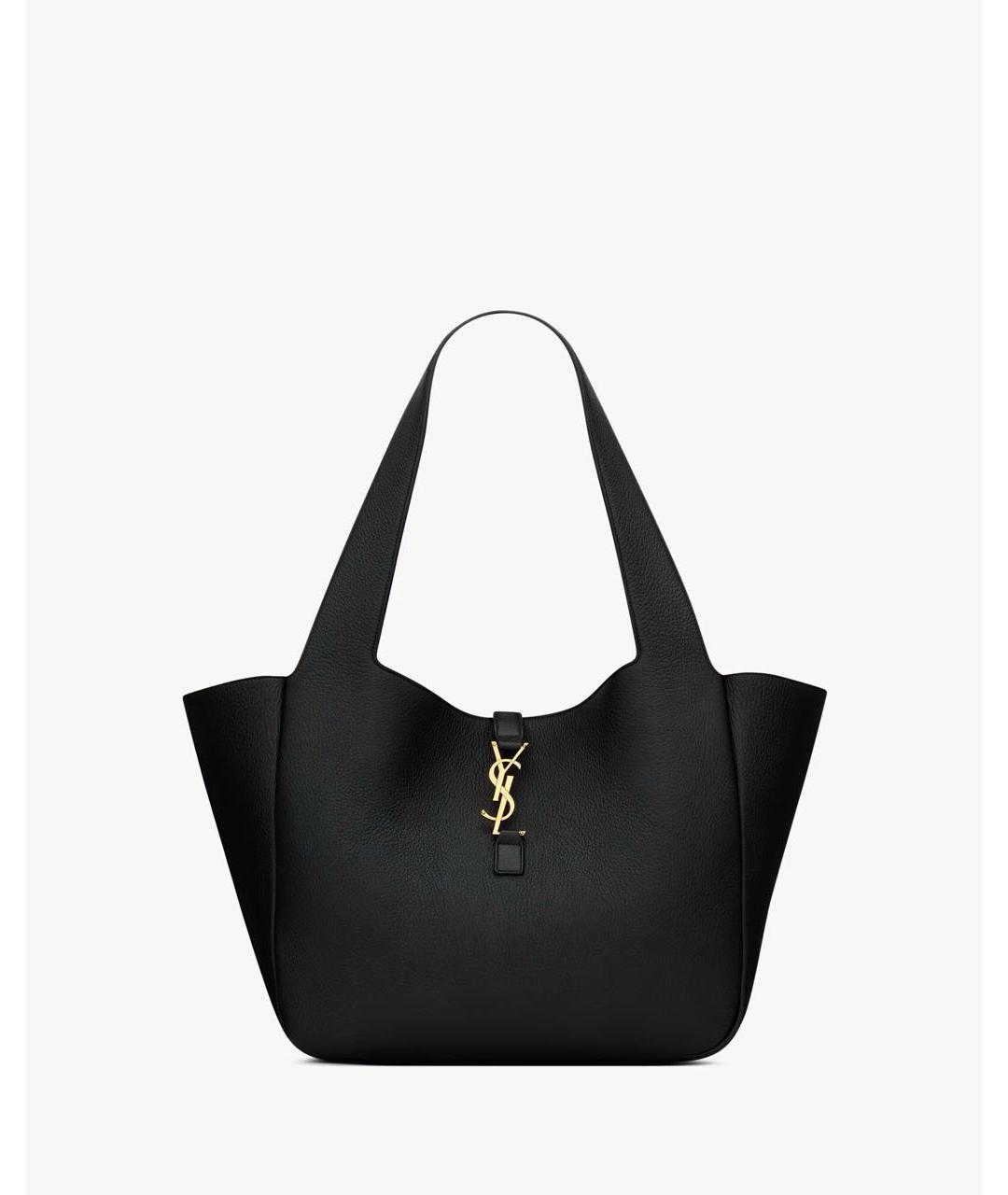 SAINT LAURENT Черная кожаная сумка тоут, фото 5