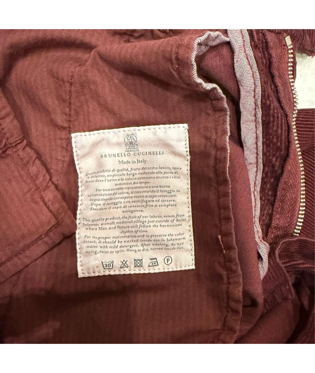 BRUNELLO CUCINELLI Бордовые хлопковые брюки и шорты, фото 3