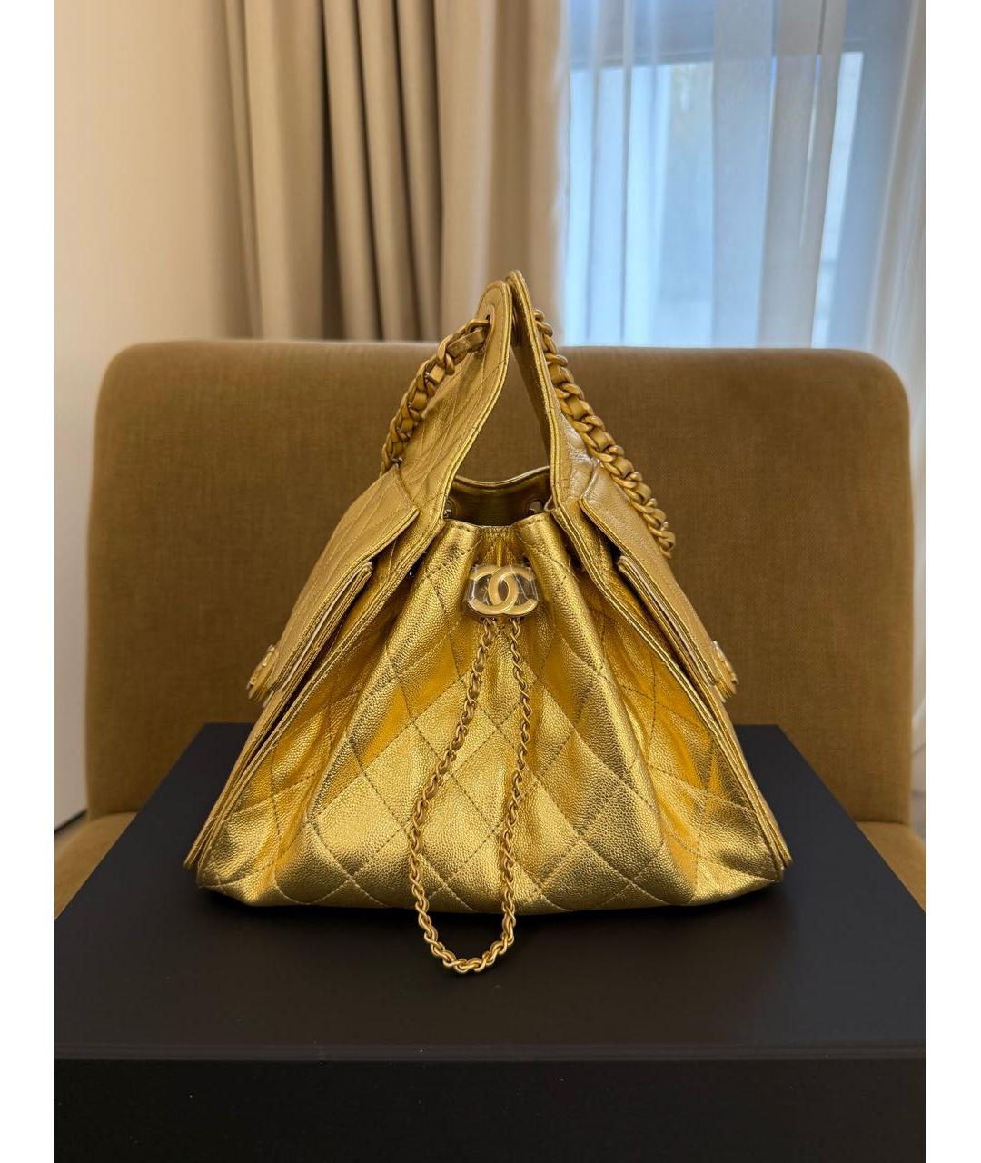 CHANEL Золотая кожаная сумка через плечо, фото 9
