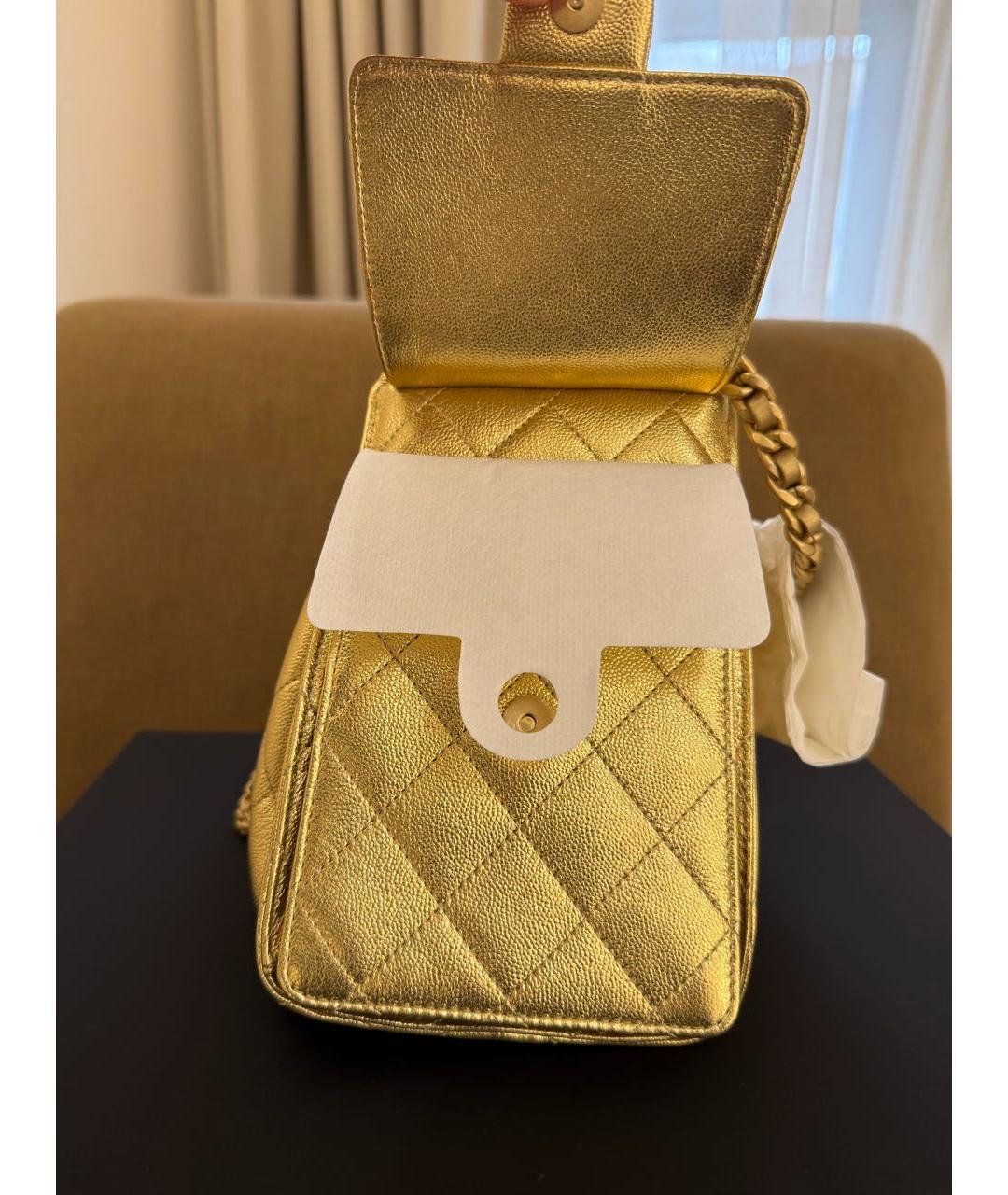 CHANEL Золотая кожаная сумка через плечо, фото 6