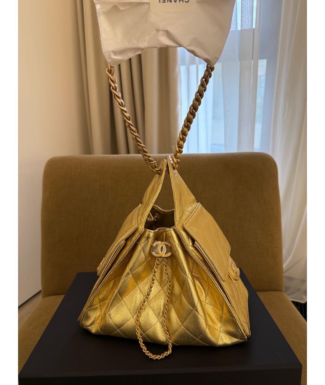 CHANEL Золотая кожаная сумка через плечо, фото 7