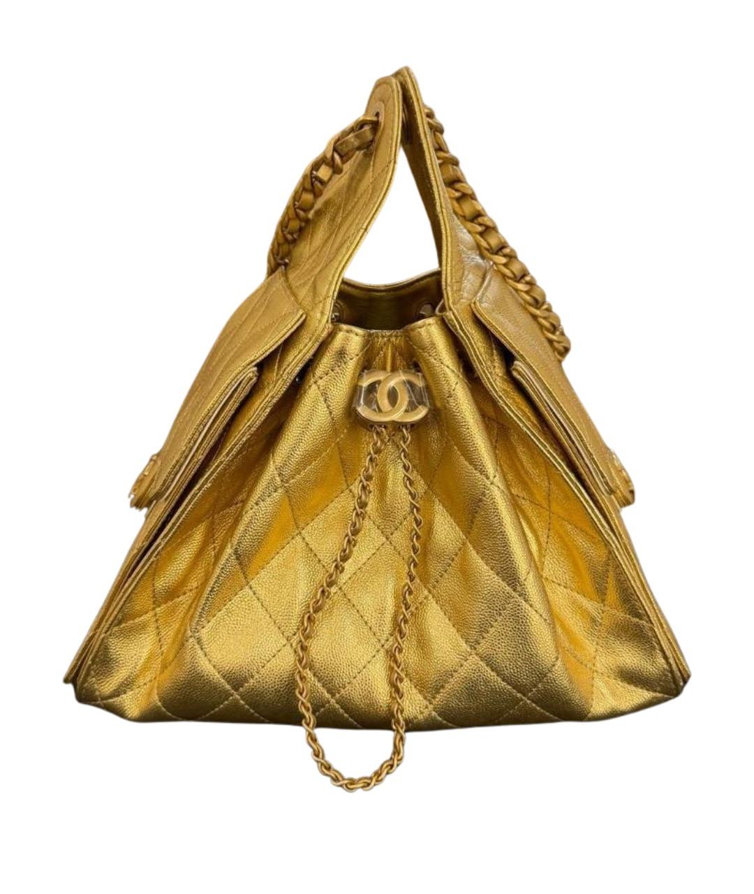 CHANEL Золотая кожаная сумка через плечо, фото 1