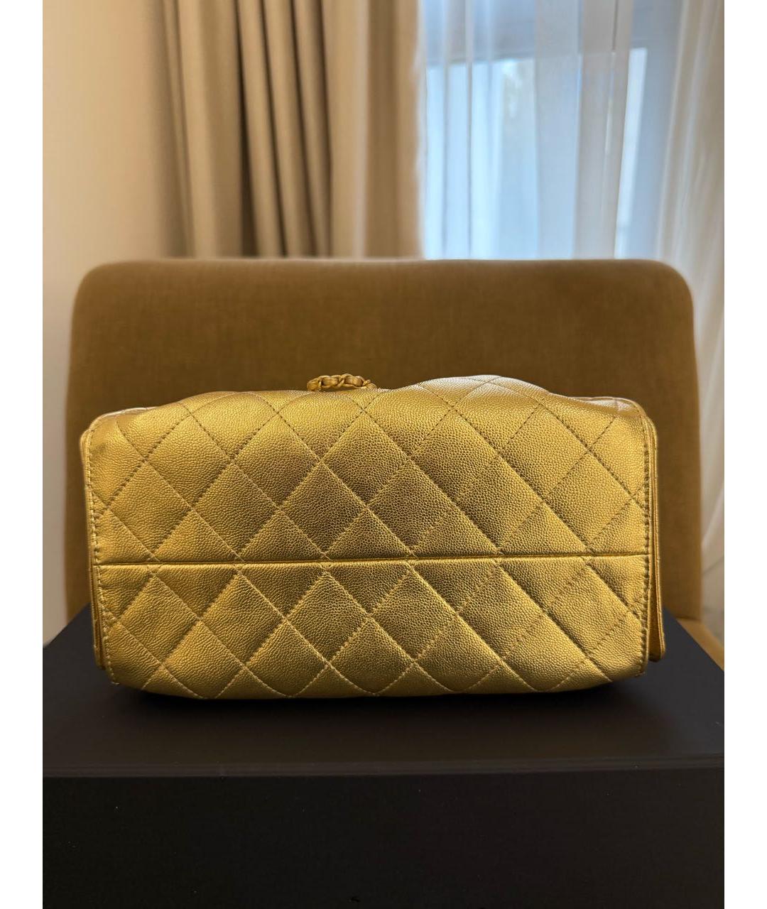 CHANEL Золотая кожаная сумка через плечо, фото 5