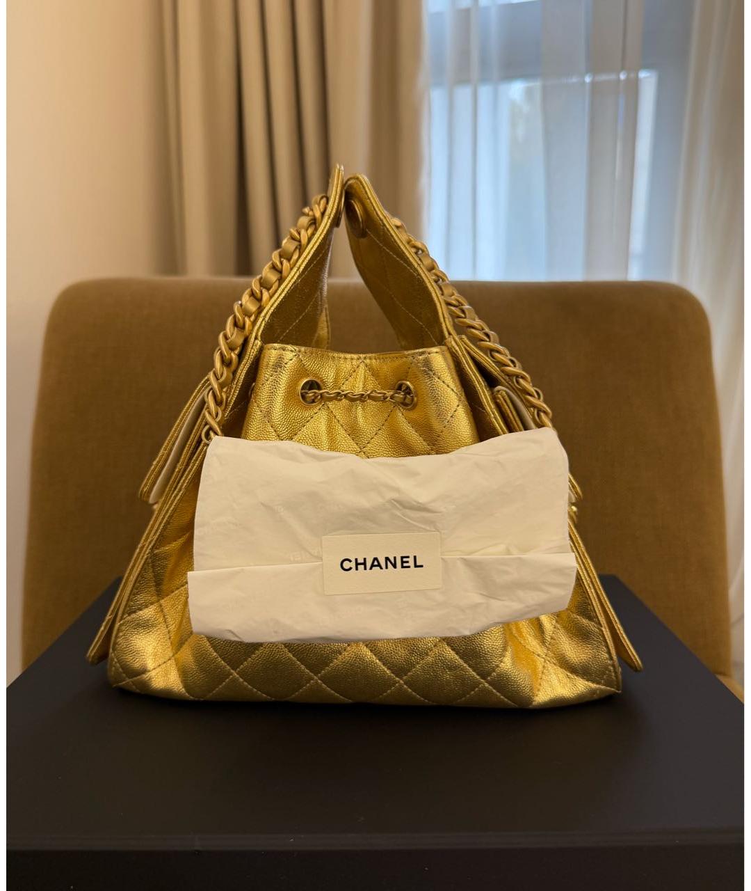CHANEL Золотая кожаная сумка через плечо, фото 3