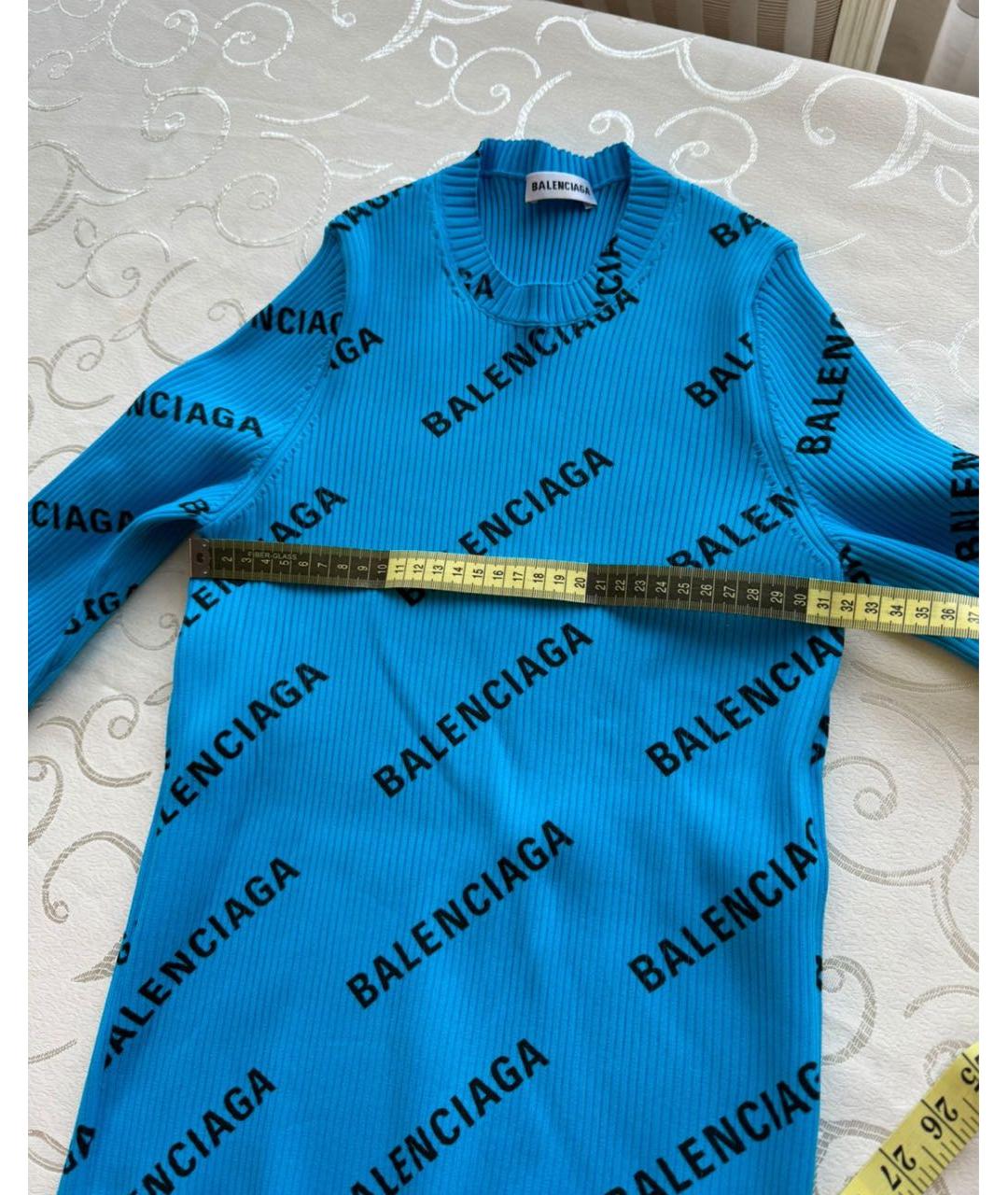 BALENCIAGA Бирюзовый хлопко-эластановый джемпер / свитер, фото 4