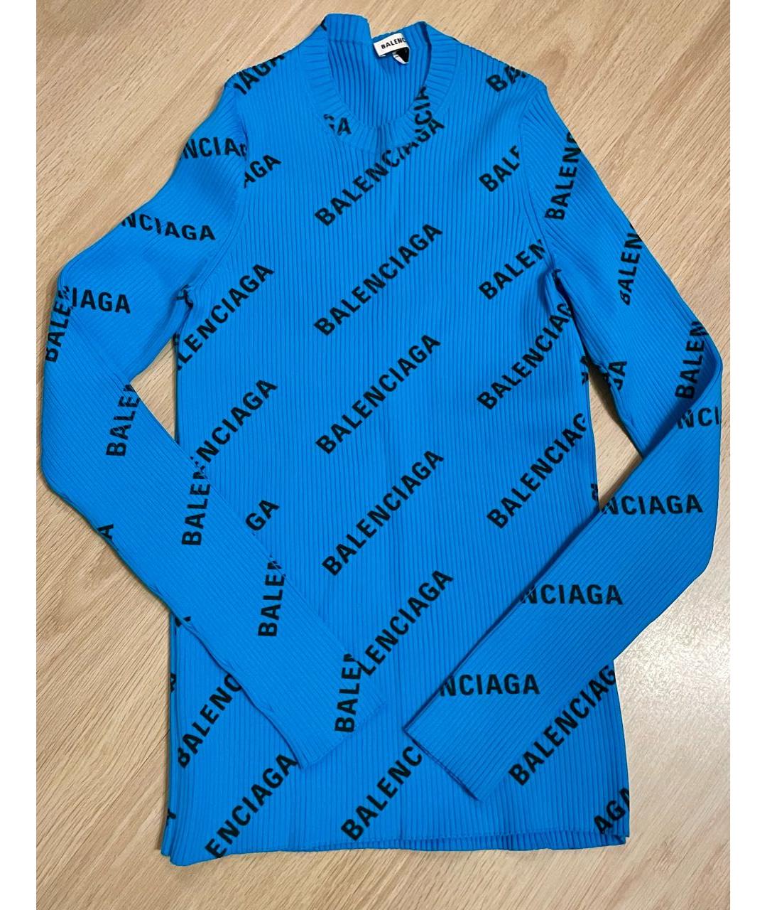 BALENCIAGA Бирюзовый хлопко-эластановый джемпер / свитер, фото 6