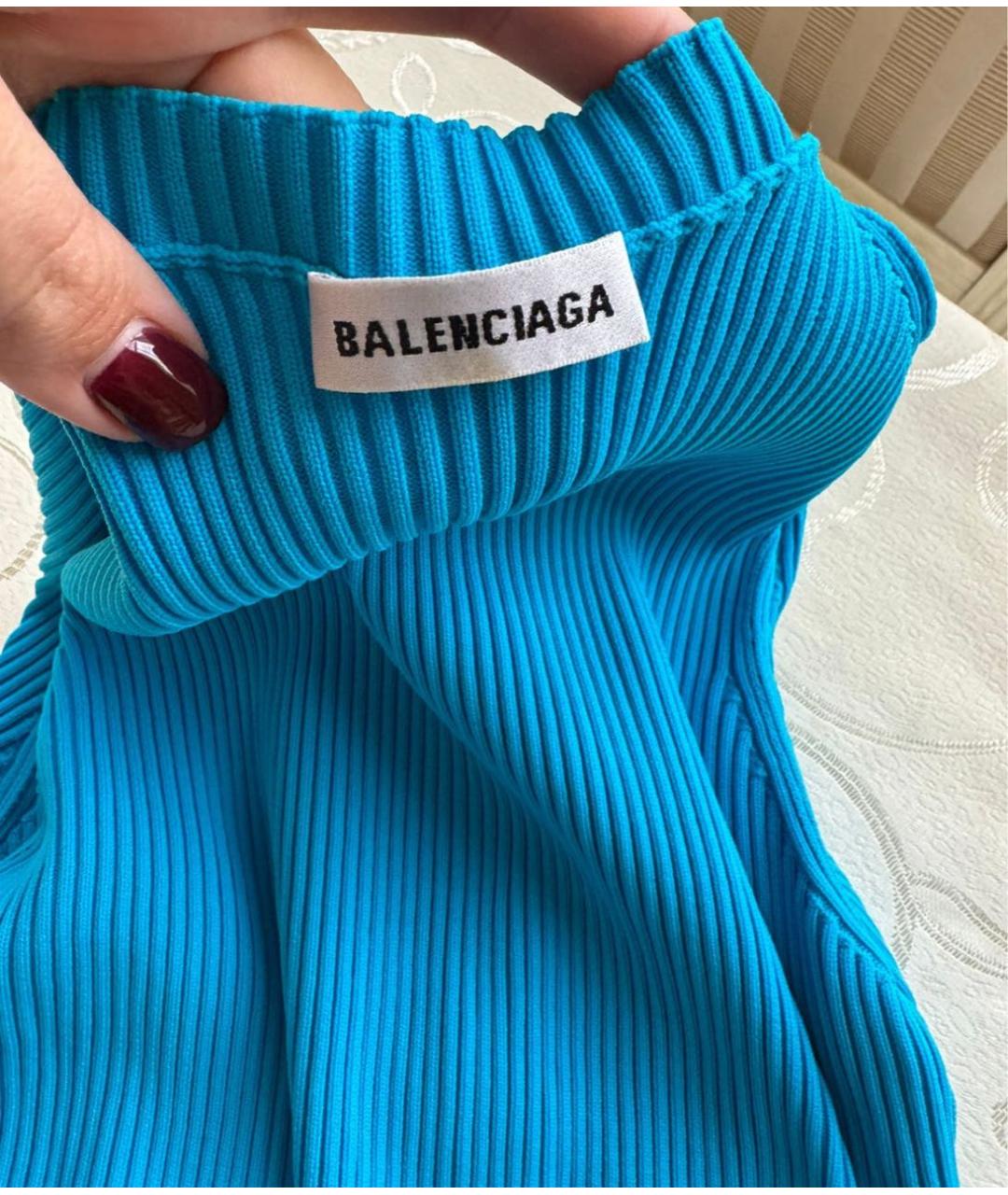 BALENCIAGA Бирюзовый хлопко-эластановый джемпер / свитер, фото 3