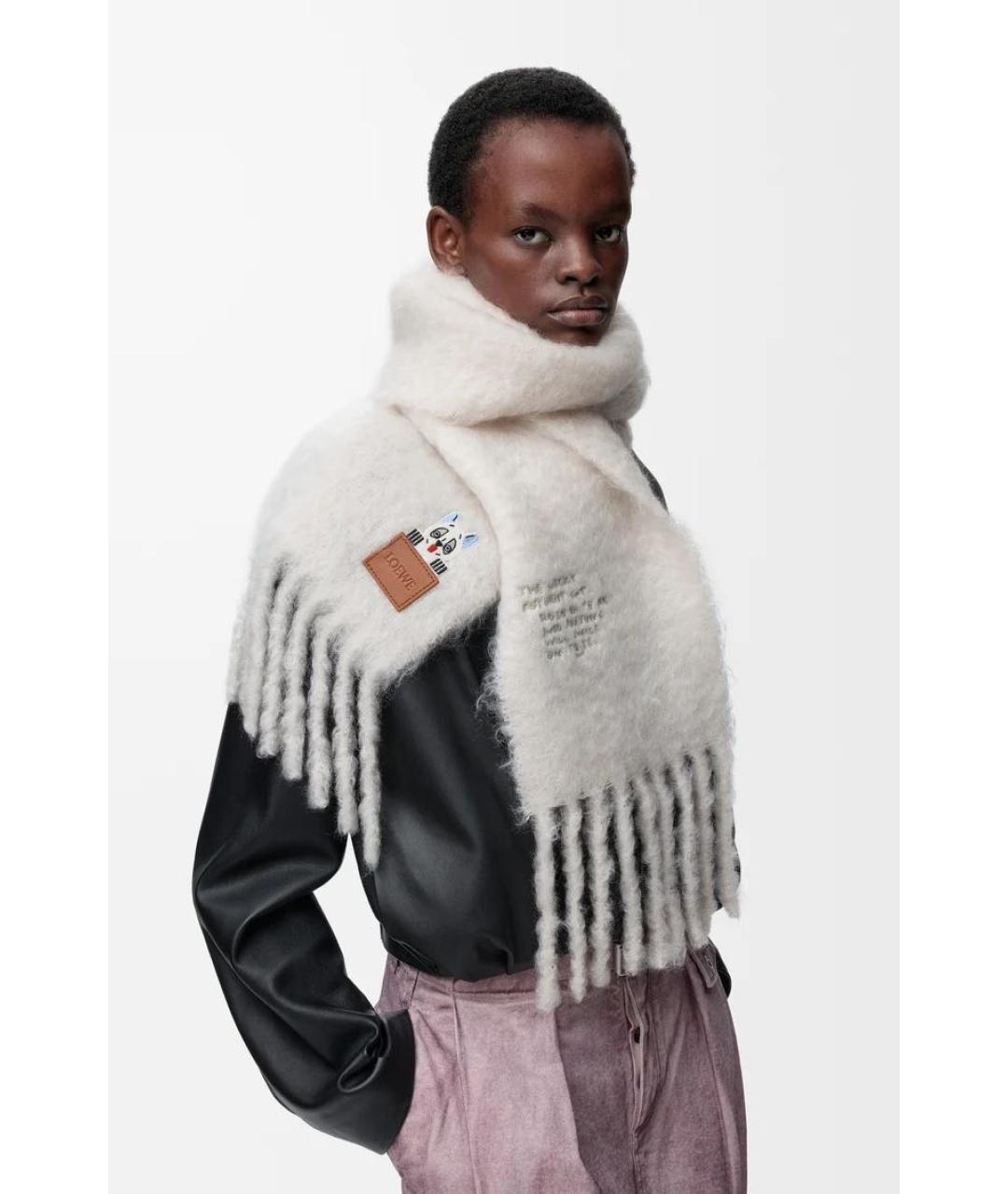 LOEWE Белый шерстяной шарф, фото 2