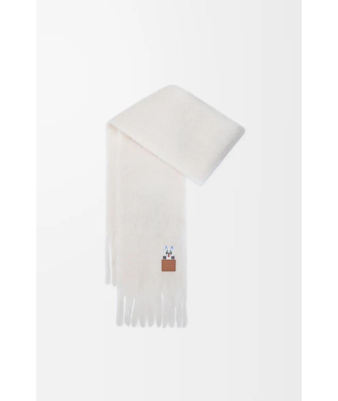 LOEWE Белый шерстяной шарф, фото 4