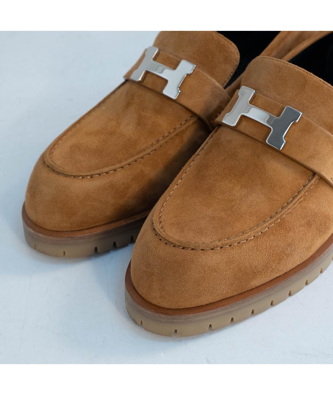 HERMES Бежевые замшевые лоферы, фото 3