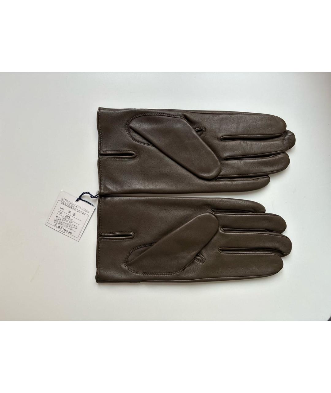 BURBERRY Хаки кожаные перчатки, фото 2