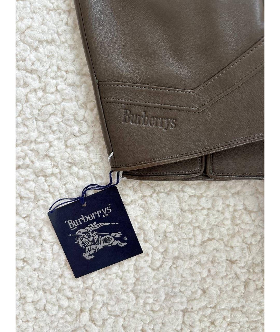 BURBERRY Хаки кожаные перчатки, фото 5