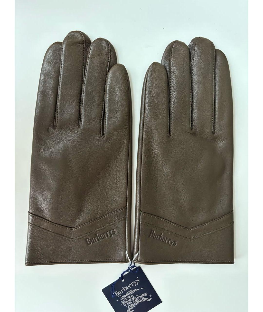 BURBERRY Хаки кожаные перчатки, фото 6